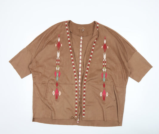 Amisu Women’s Brown Embroidered Open Kimono Jacket Size 12