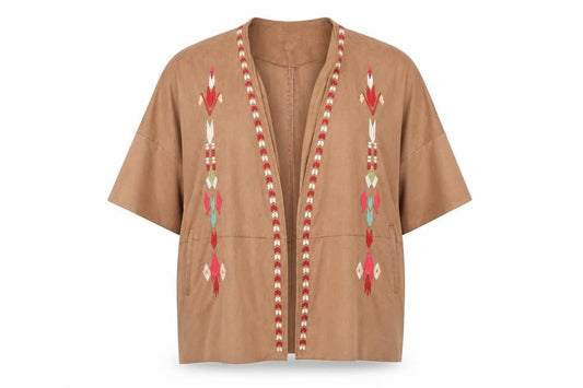 Amisu Women’s Brown Embroidered Open Kimono Jacket Size 12