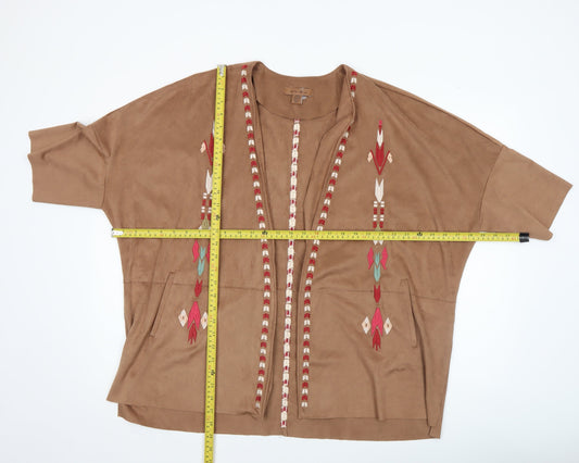 Amisu Women’s Brown Embroidered Open Kimono Jacket Size 12