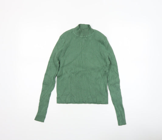 Diesel Women's Green Mock Neck Ribbed Knit Slim Pullover Jumper M