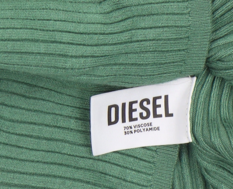Diesel Women's Green Mock Neck Ribbed Knit Slim Pullover Jumper M