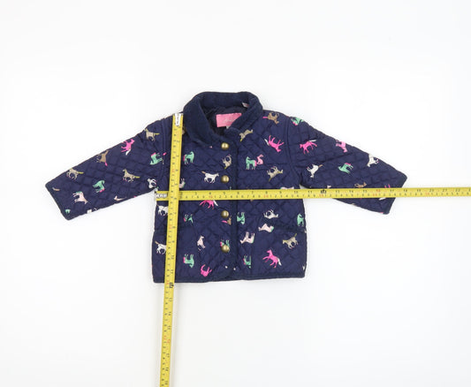 Joules Girls Blue Quilted Animal Print Jacket 6-9 Months