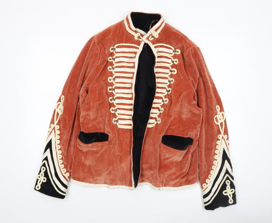 Zara Women Brown Velvet Military Jacket Size 14 Long Sleeve