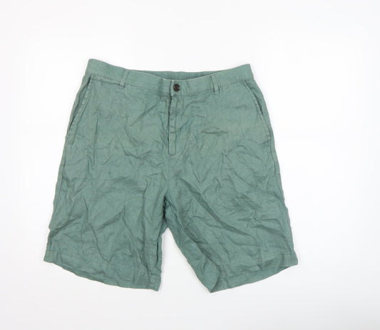 Dunnes Stores Men's Green Linen Chino Shorts Size L 34in Waist