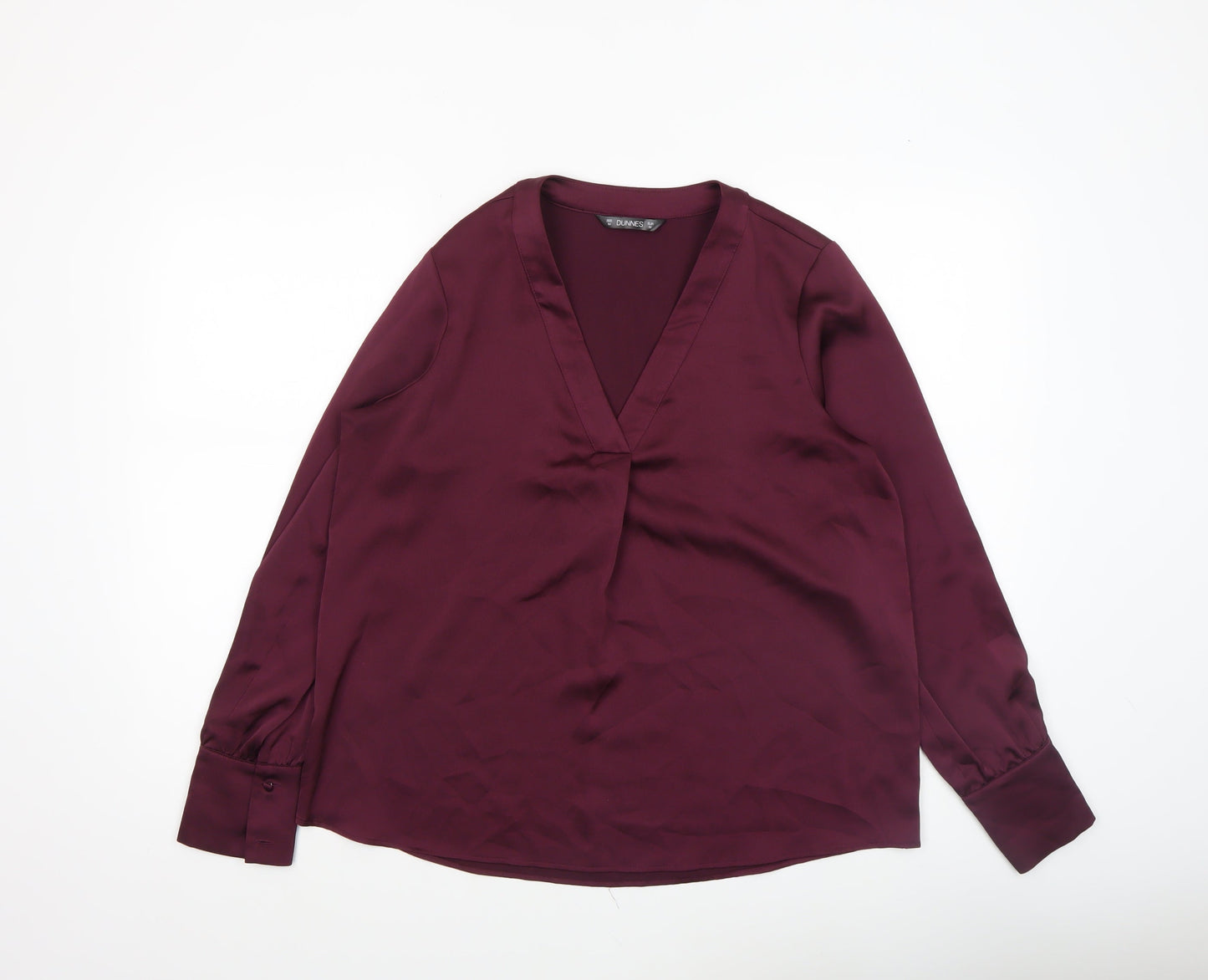 Dunnes Women’s Burgundy V-Neck Long Sleeve Polyester Blouse Size M
