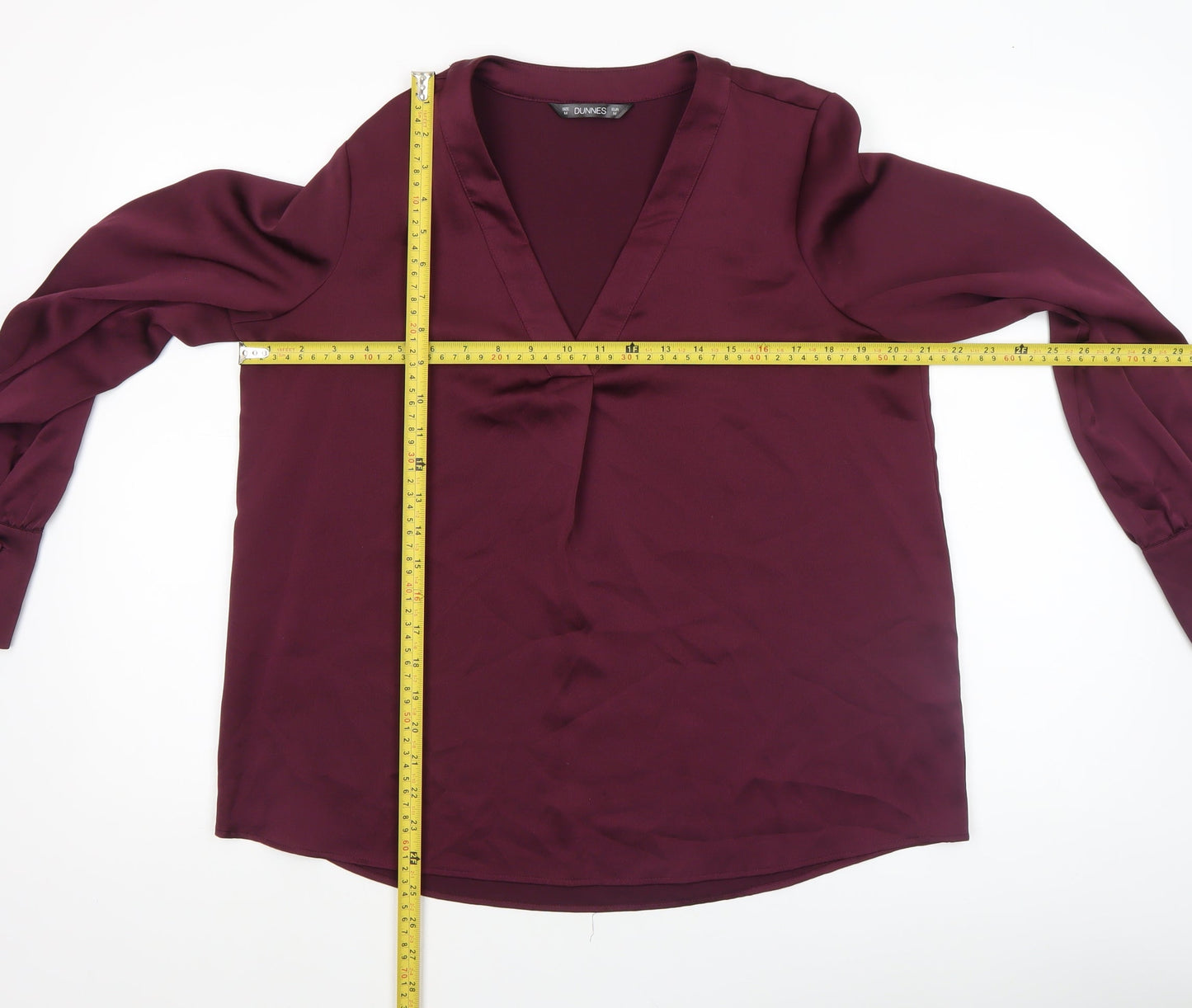 Dunnes Women’s Burgundy V-Neck Long Sleeve Polyester Blouse Size M