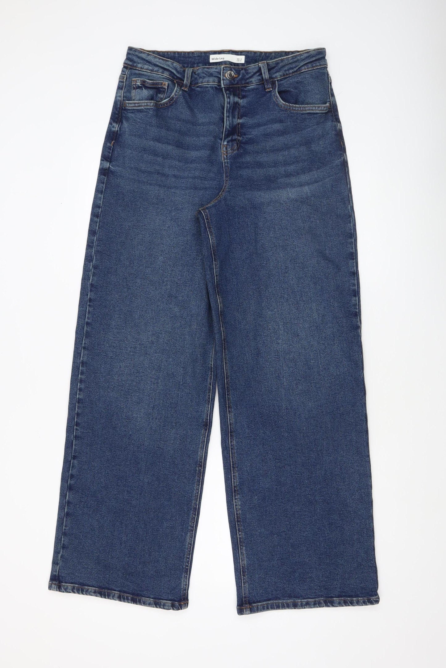 Dunnes Stores Women's Blue Wide-Leg Jeans Size 14 High Rise Denim