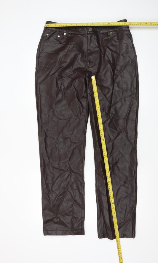 River Island Women Brown Faux Leather Straight Trousers Size 14