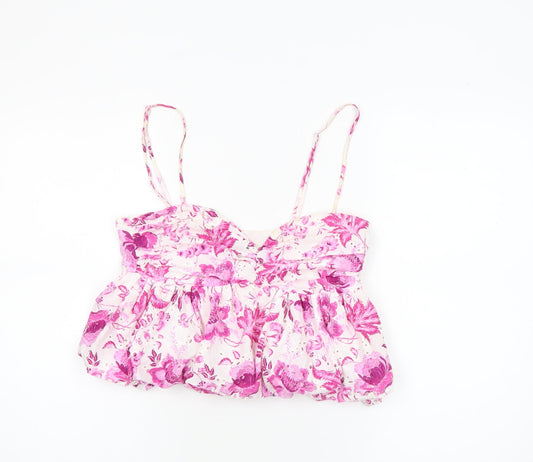 ZARA Women Pink Floral Camisole Top S Polyester Summer Tank