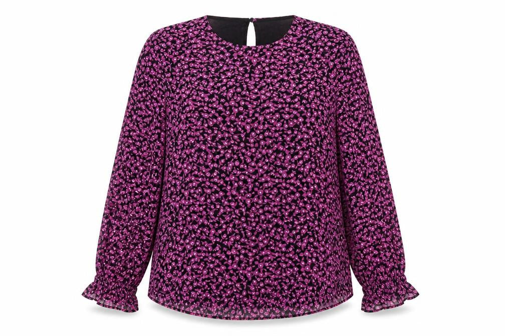 Front view of Gallery Women’s Pink Floral Long Sleeve Chiffon Tunic Blouse UK 10