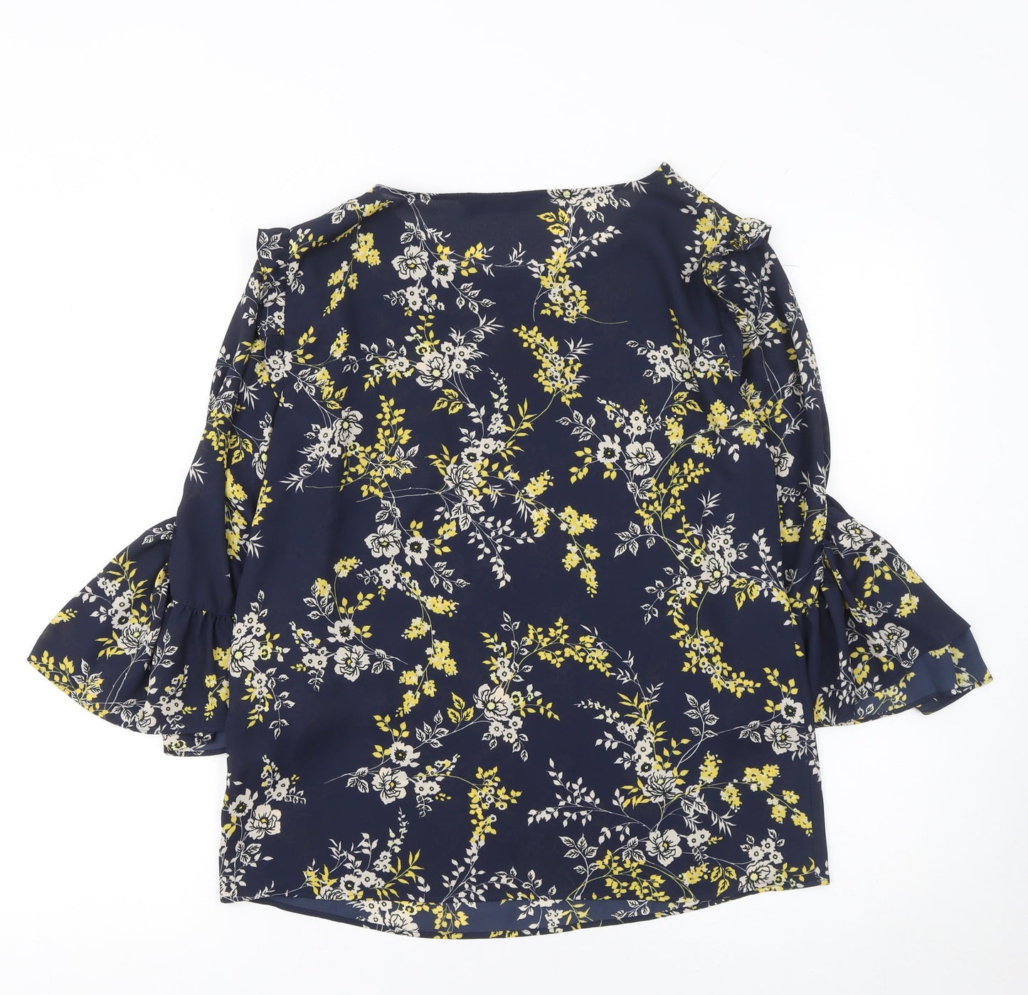 Dunnes Women's Blue Floral Ruffle Sleeve Tunic Blouse Size 10
