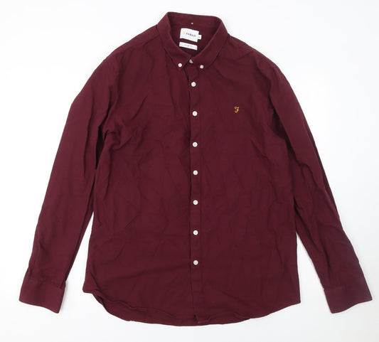 Farah Men's Burgundy Slim Fit Button-Up Long Sleeve Shirt XL