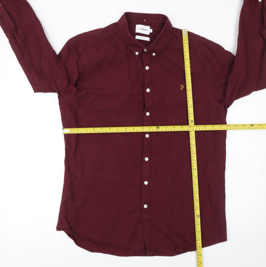Farah Men's Burgundy Slim Fit Button-Up Long Sleeve Shirt XL