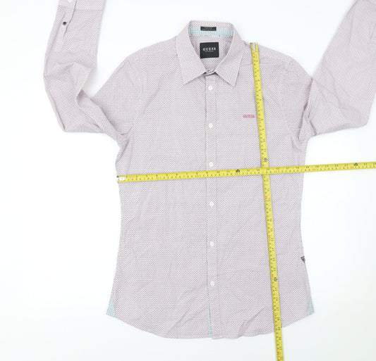 Guess Mens White Slim Fit Geometric Long Sleeve Button Up Shirt Size L