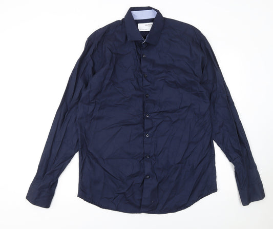 Selected Homme Men's Blue Slim Fit Long Sleeve Button-Up Shirt XL