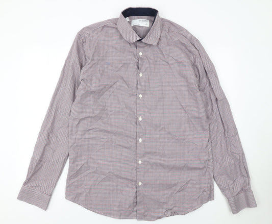 SELECTED HOMME Men's Multicoloured Slim Fit Check Button-Up Shirt Size 17.5 Long Sleeve