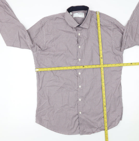 SELECTED HOMME Men's Multicoloured Slim Fit Check Button-Up Shirt Size 17.5 Long Sleeve