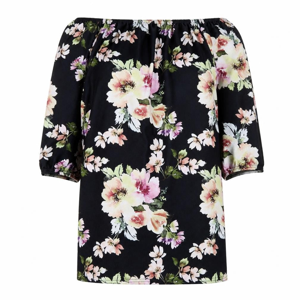 Boohoo Plus Women’s Black Floral Off Shoulder Tunic Blouse Size 16
