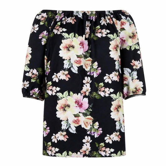 Boohoo Plus Women’s Black Floral Off Shoulder Tunic Blouse Size 16