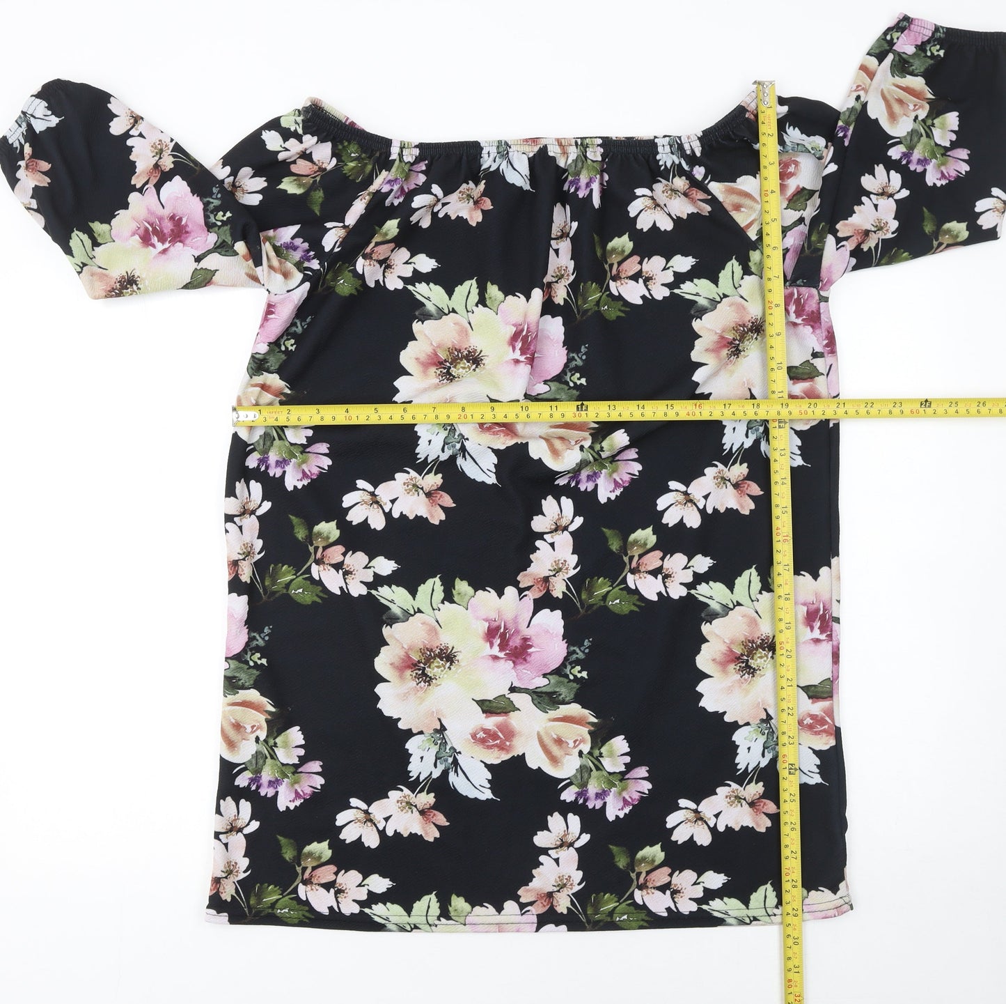 Boohoo Plus Women’s Black Floral Off Shoulder Tunic Blouse Size 16