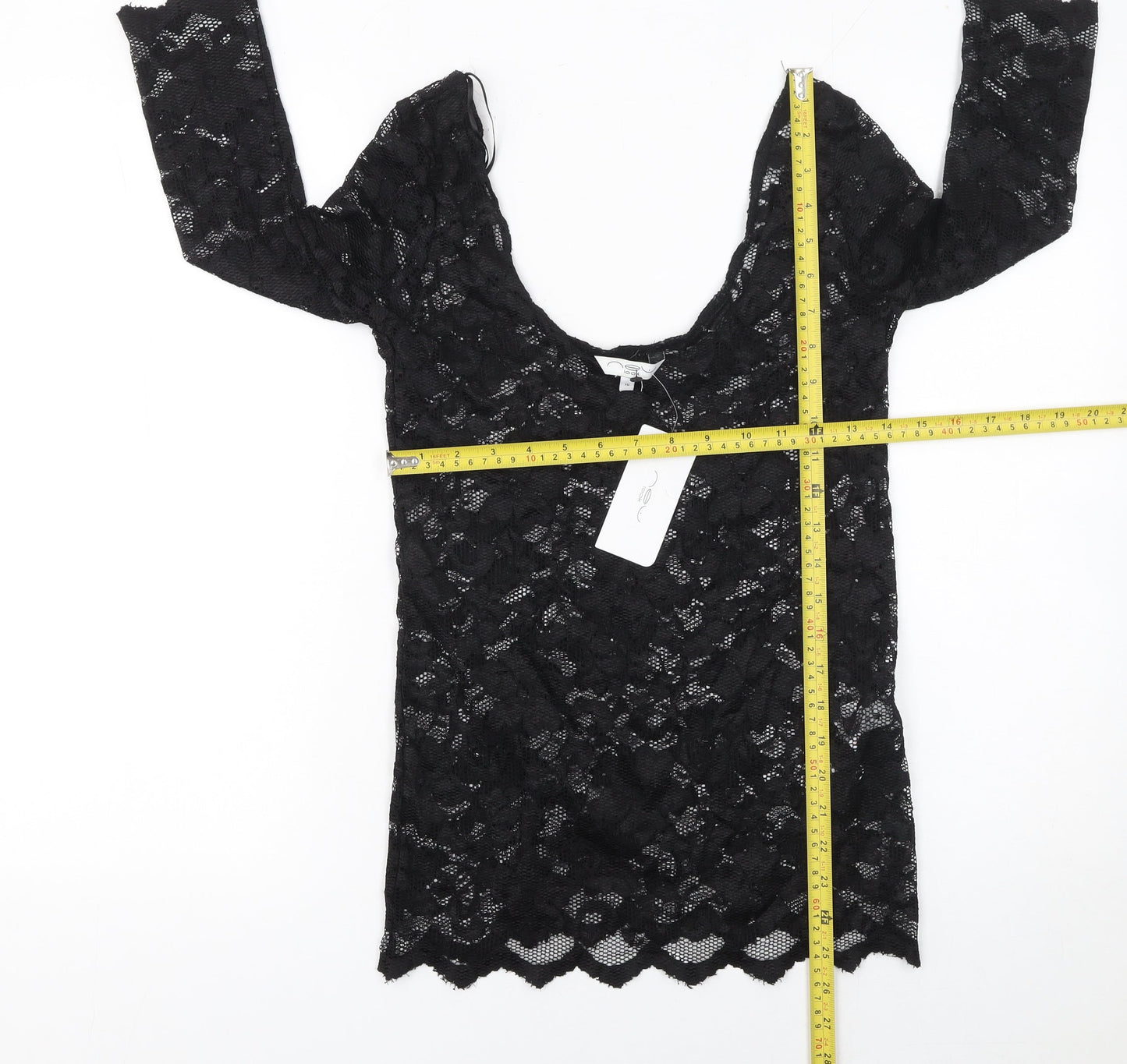 New Look Women’s Black Lace 3/4 Sleeve Tunic Blouse Size 16