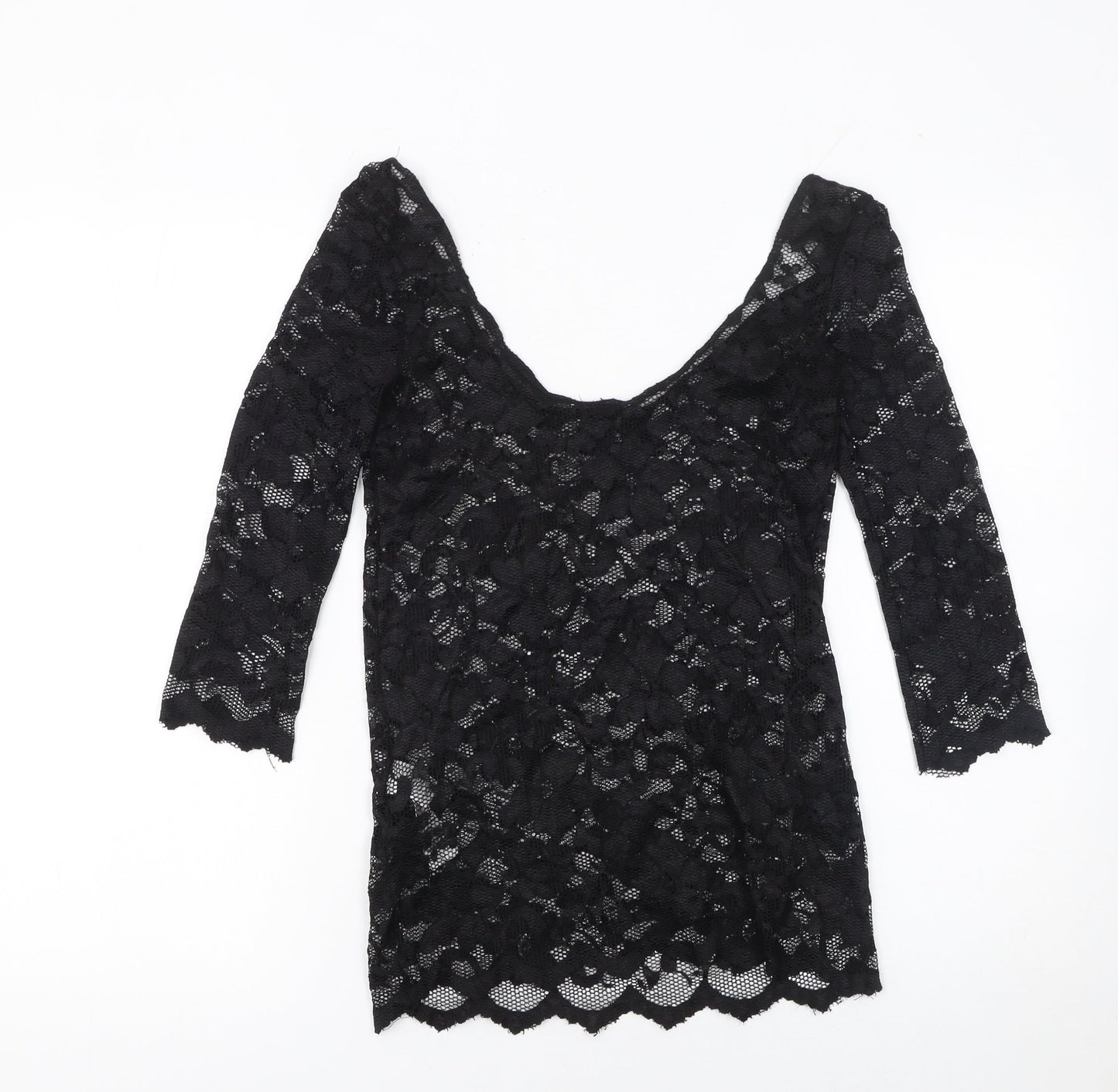 New Look Women’s Black Lace 3/4 Sleeve Tunic Blouse Size 16