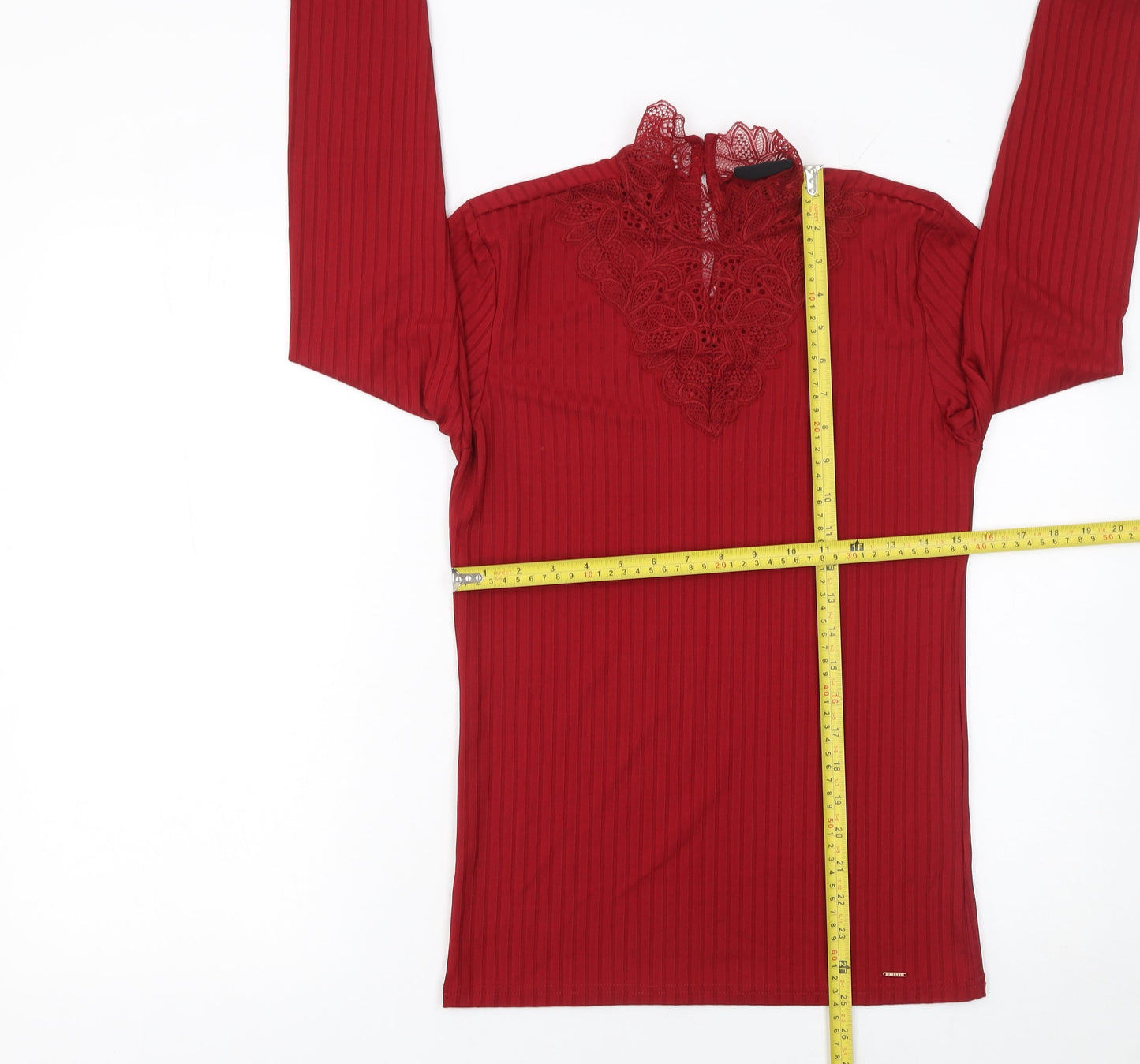 Diesel Women's Red Lace High Neck Long Sleeve Stretch Blouse Size M