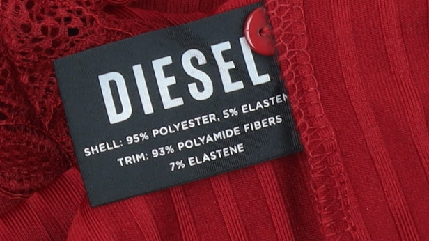 Diesel Women's Red Lace High Neck Long Sleeve Stretch Blouse Size M