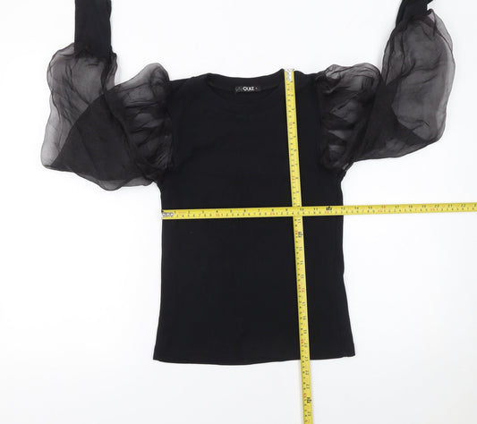 Quiz Womens Black Puff Sleeve Crew Neck T-Shirt Size S