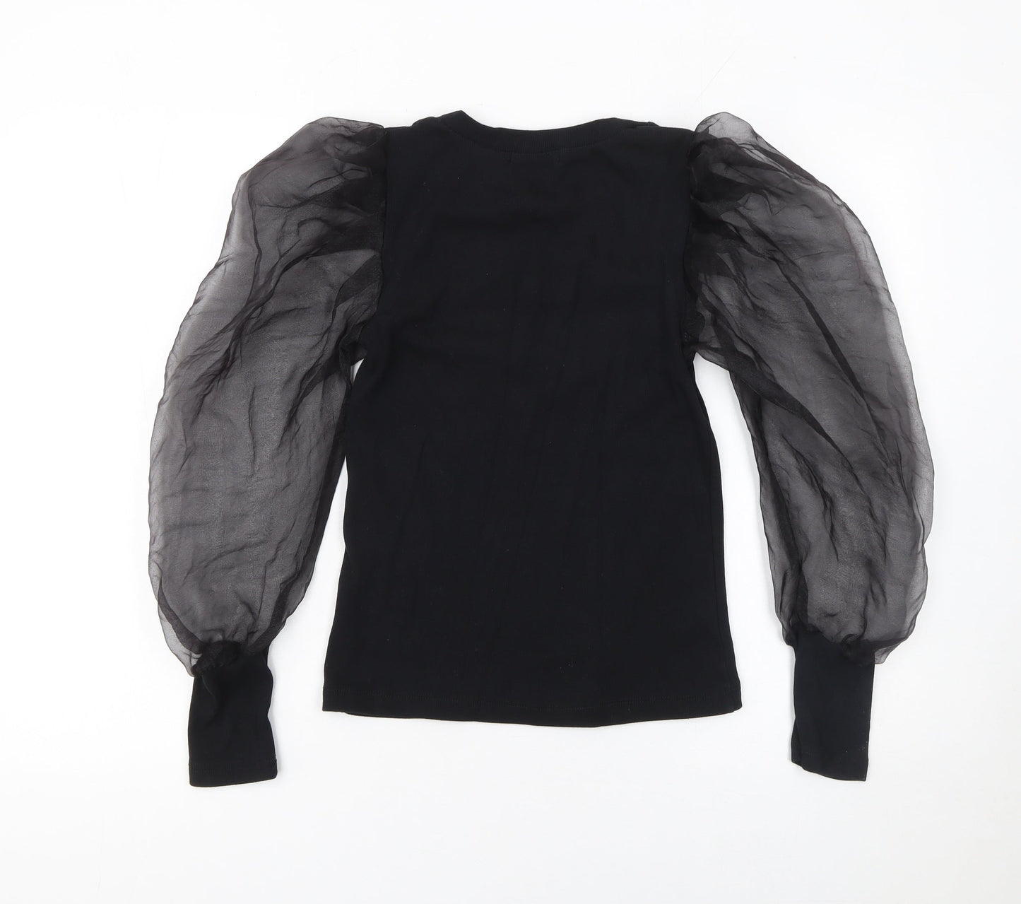 Quiz Womens Black Puff Sleeve Crew Neck T-Shirt Size S
