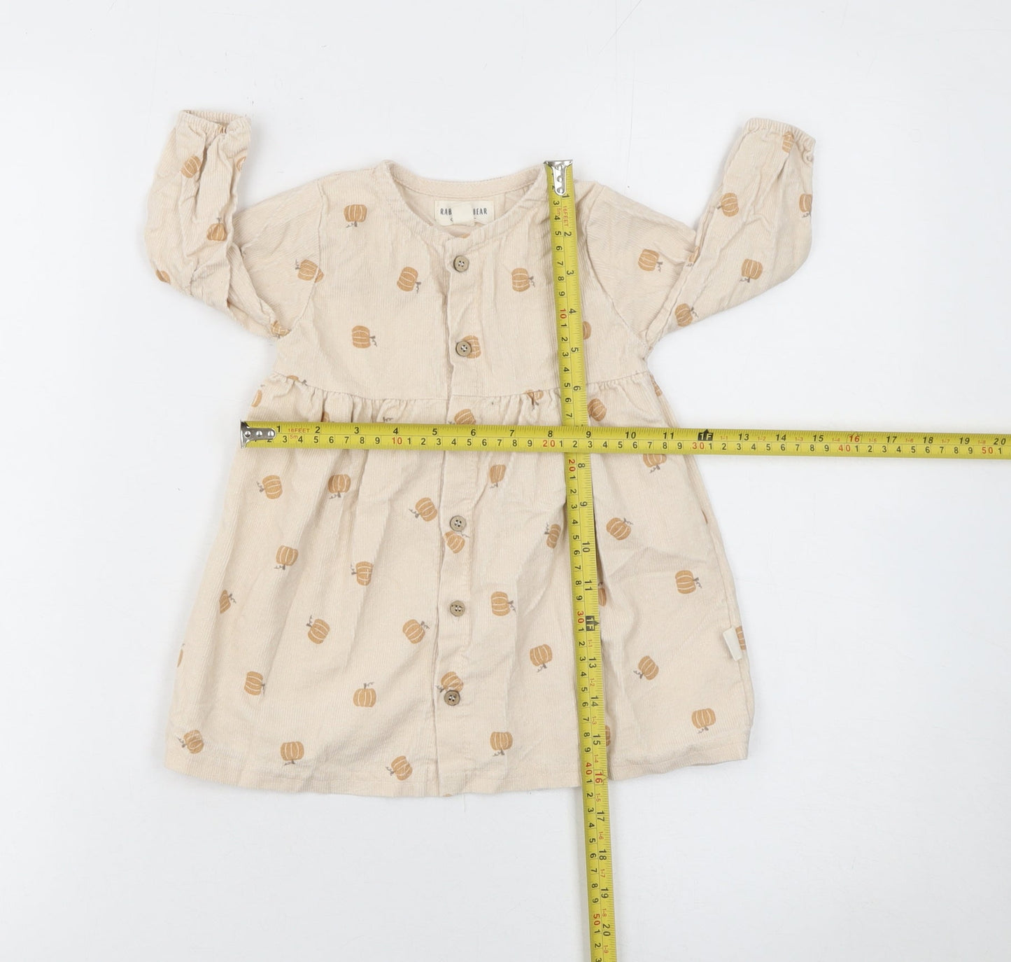 Rabbit Bear Beige Corduroy Shirt Dress 12 Months Unisex Baby Long Sleeve