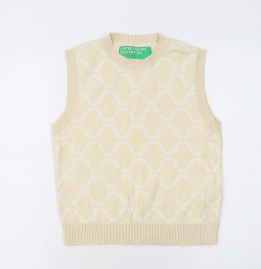 United Colors of Benetton Womens Beige XS Cotton Crew Neck Vest