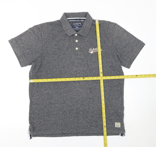 Jack & Jones Mens Grey XL Vintage Cotton Short Sleeve Polo Shirt