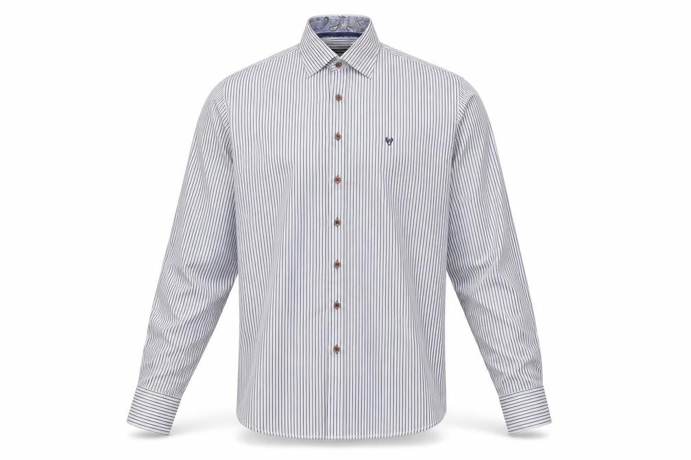 Benetti Luxury Men's Blue Striped Cotton Long Sleeve Button-Up Shirt L