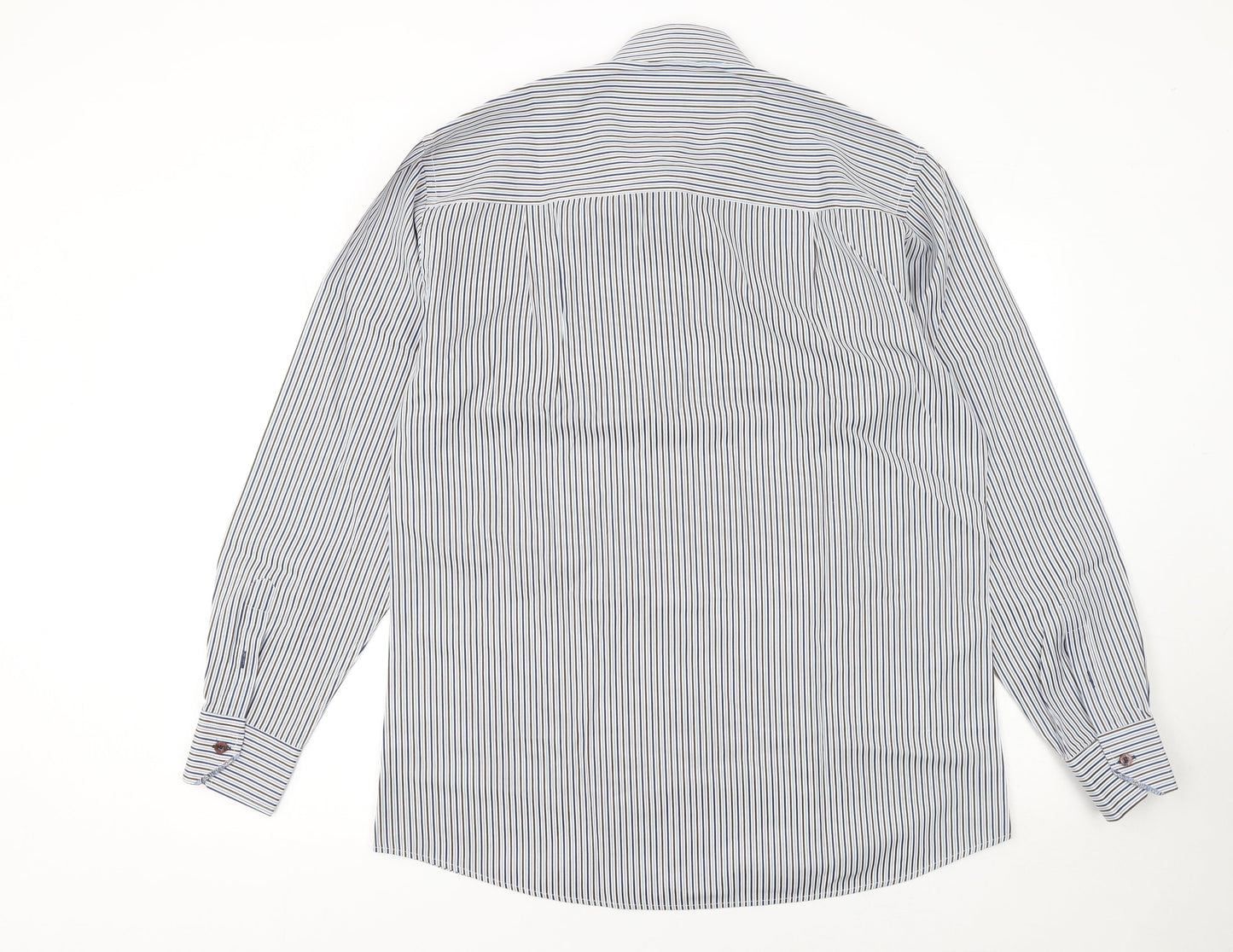 Benetti Luxury Men's Blue Striped Cotton Long Sleeve Button-Up Shirt L