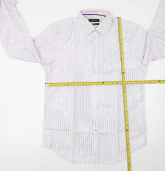 Jeff Banks Mens White Striped Tailored Fit 16in Formal Cotton Shirt