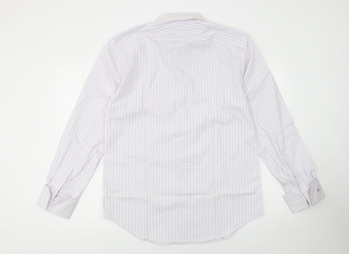 Jeff Banks Mens White Striped Tailored Fit 16in Formal Cotton Shirt