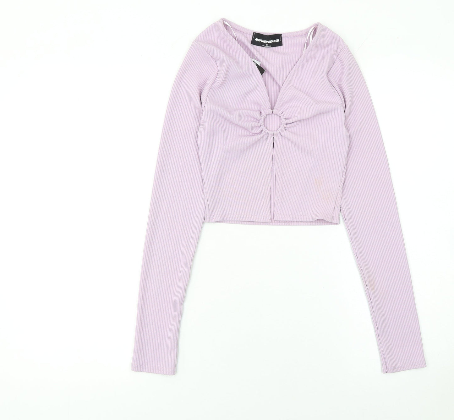 Another Reason Women Purple Cropped V-Neck Ribbed Long Sleeve Top M