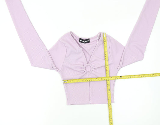 Another Reason Women Purple Cropped V-Neck Ribbed Long Sleeve Top M