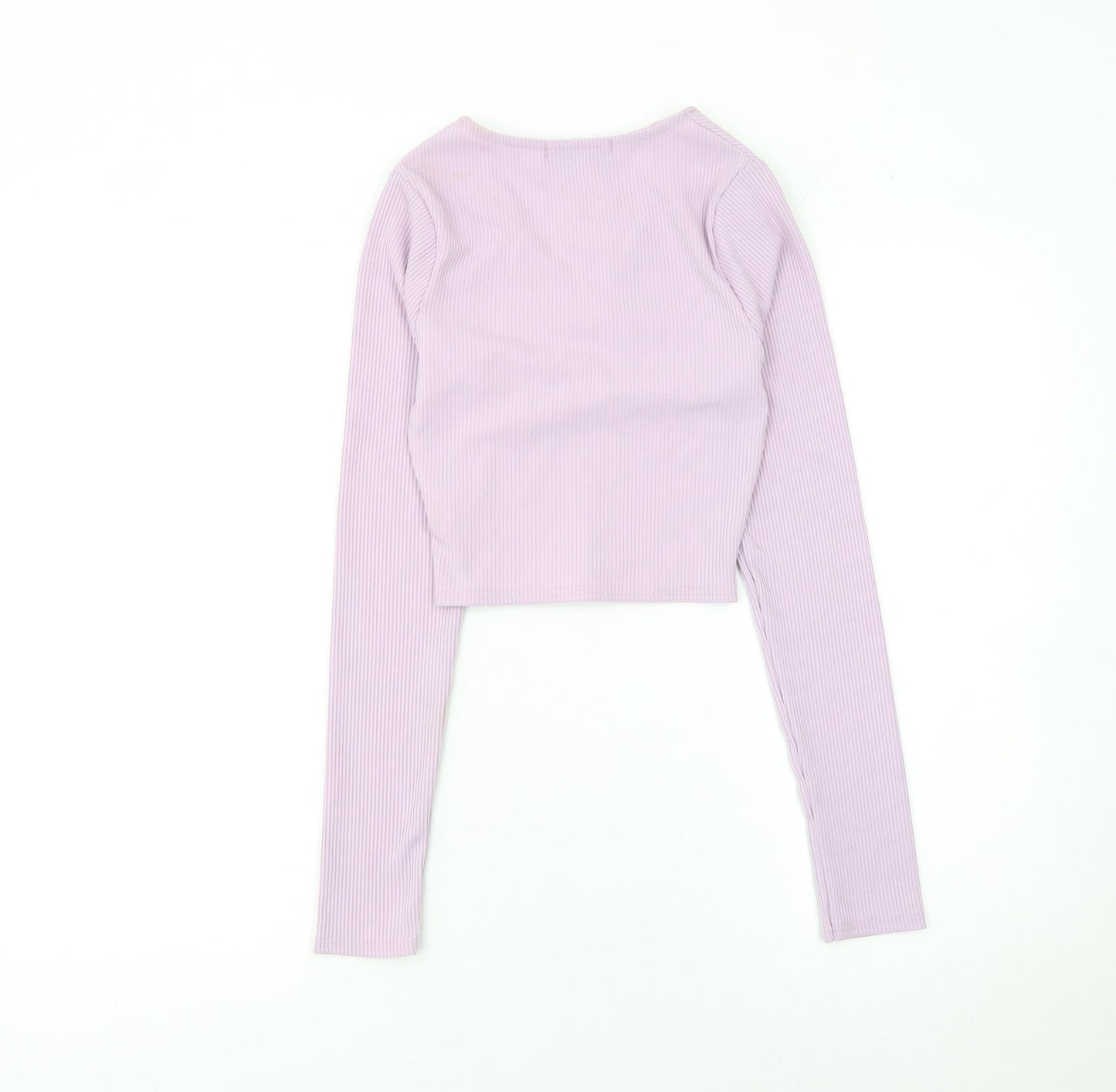 Another Reason Women Purple Cropped V-Neck Ribbed Long Sleeve Top M