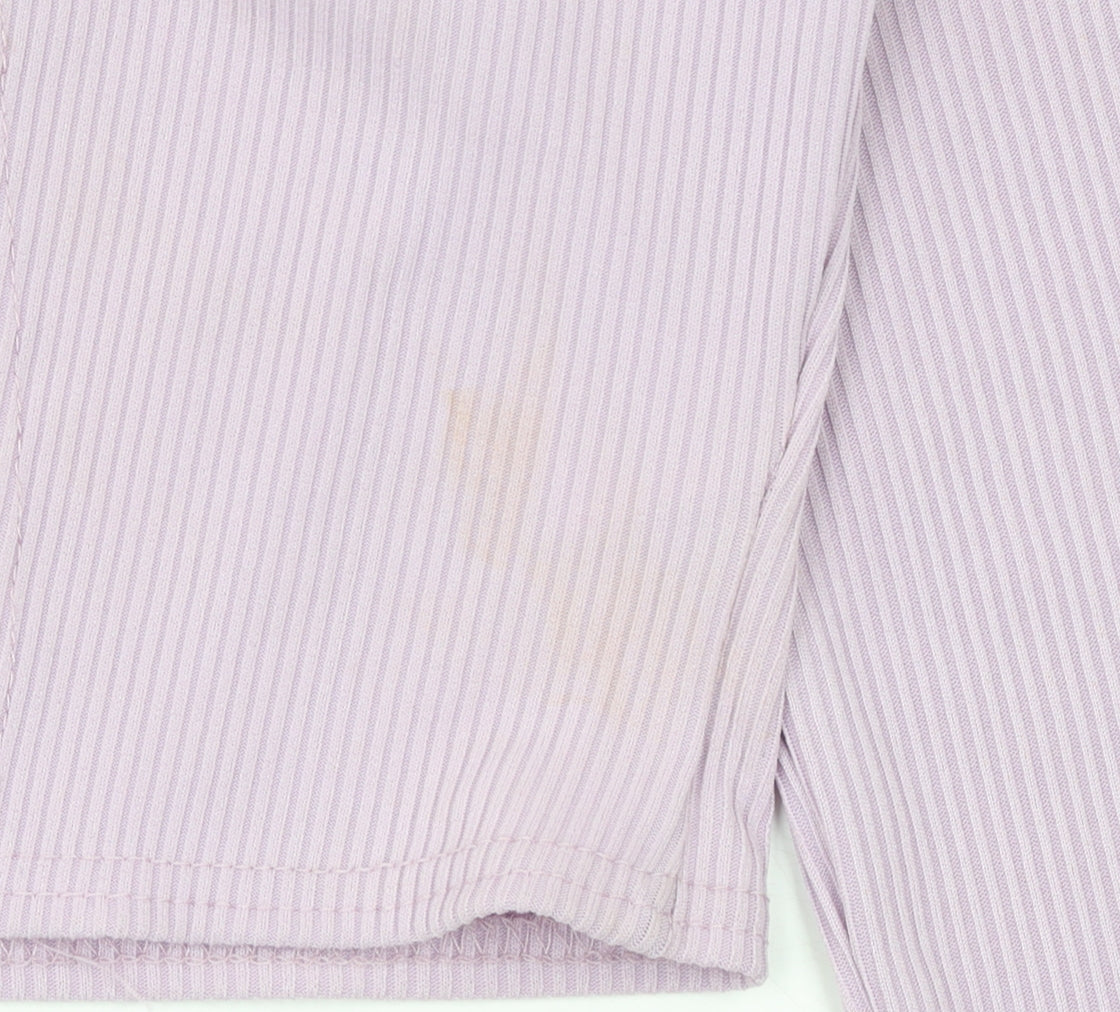 Another Reason Women Purple Cropped V-Neck Ribbed Long Sleeve Top M