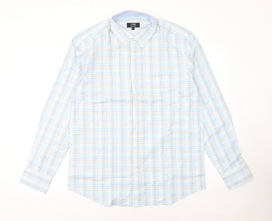 Dunnes Stores Men's Blue Check Cotton Long Sleeve Button-Up Shirt Size L