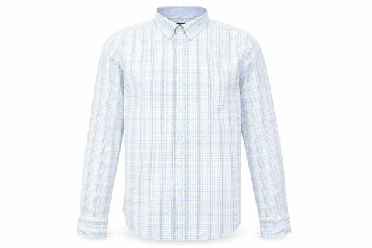 Front view of Dunnes Men's Blue Check Cotton Long Sleeve Button-Up Shirt, size L