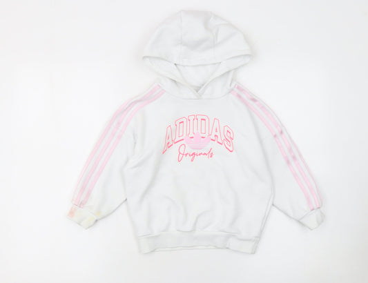 Adidas Girls White Pink Originals Pullover Hoodie 5-6 Years Hooded Sweatshirt