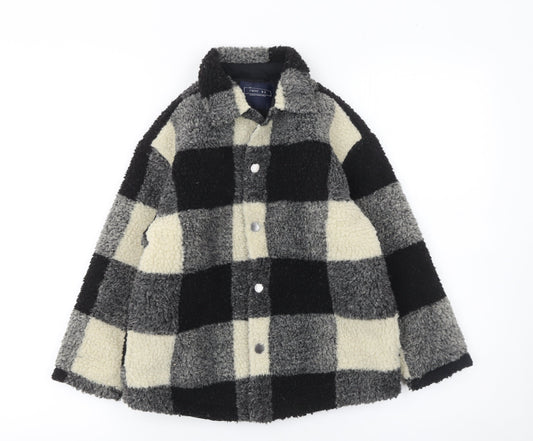 Next Boys Black Check Fleece Shirt Jacket 7 Years Lined Winter Coat