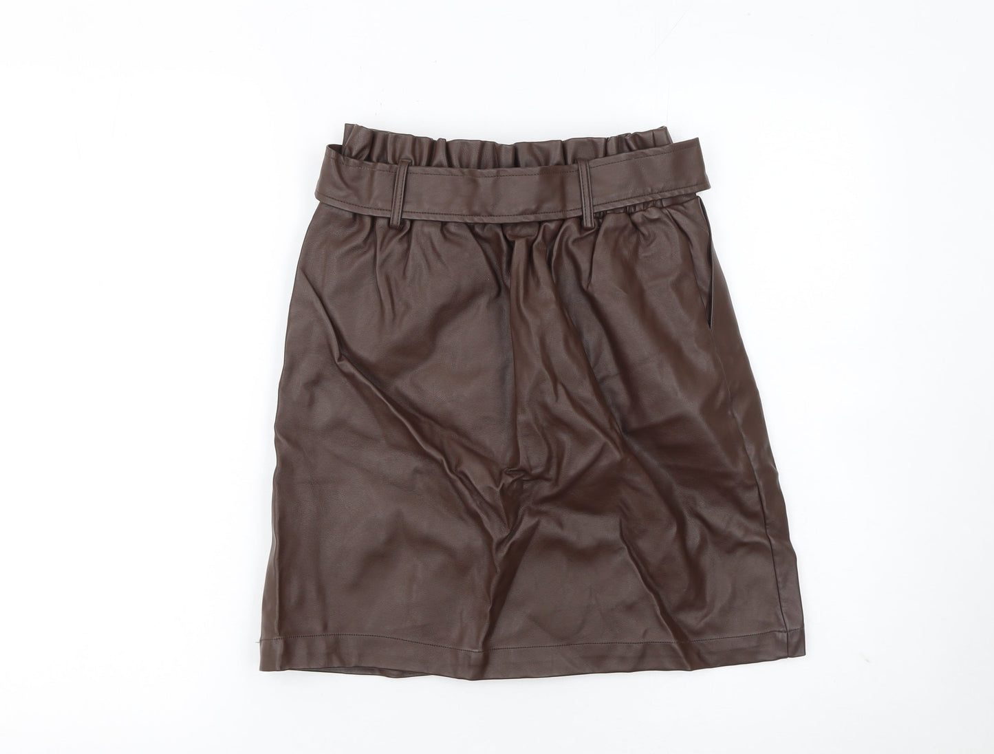 New Look Women Brown Faux Leather High Waist Knee Length Skirt Size 8