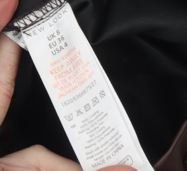 New Look Women Brown Faux Leather High Waist Knee Length Skirt Size 8