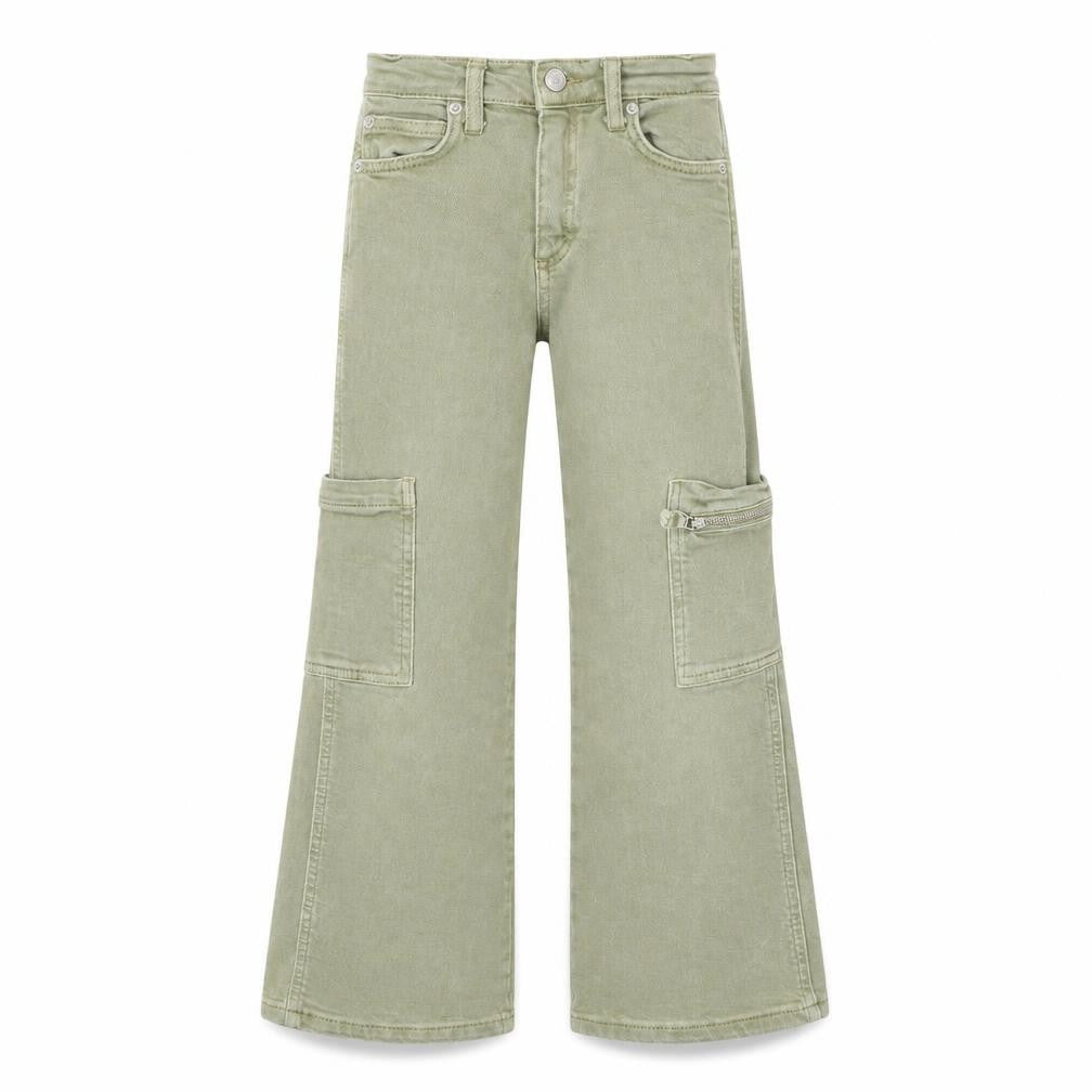 ZARA Girls Green Cotton Stretch Straight Cargo Jeans Age 8 Years
