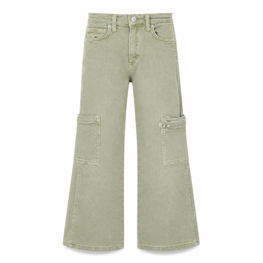 ZARA Girls Green Cotton Stretch Straight Cargo Jeans Age 8 Years