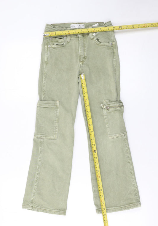 ZARA Girls Green Cotton Stretch Straight Cargo Jeans Age 8 Years